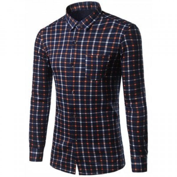 Turndown Collar Thicken Color Block Plaid Shirt
