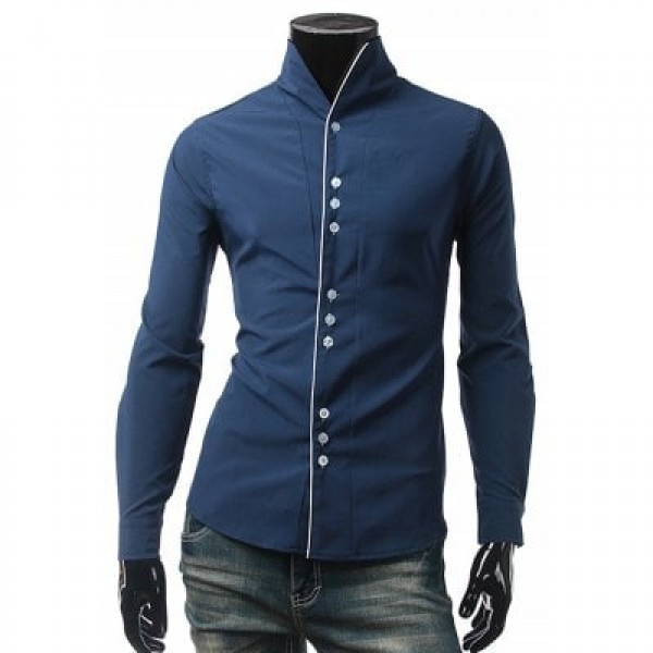 Stand Collar One Button Cuff Shirt
