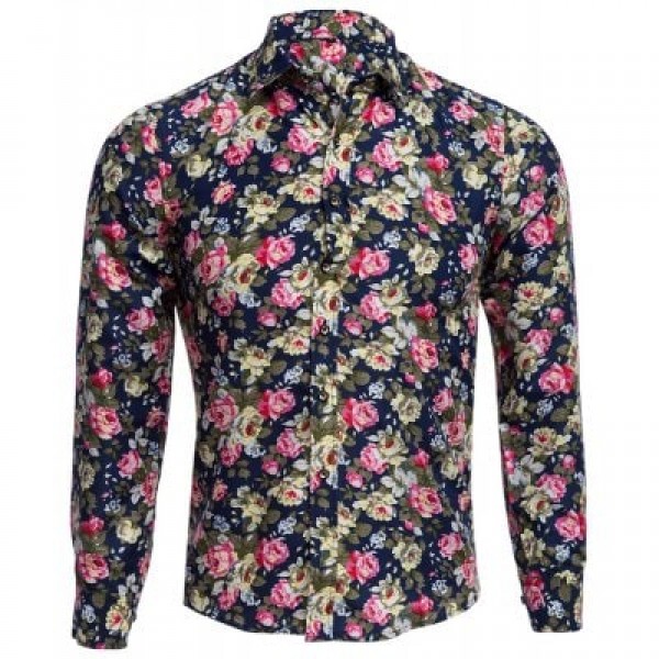 Floral Print Turn Down Collar Long Sleeve Men Shirt
