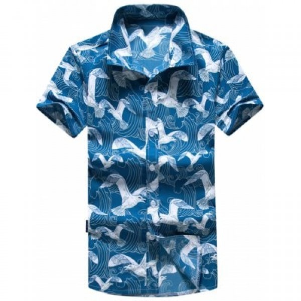 Seagull Print Short Sleeve Hawaiian Shirt
