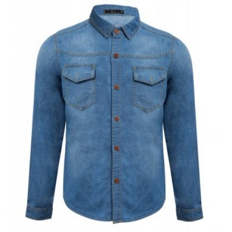 Oversize Denim Pocket Design Men Long Sleeve Shirt
