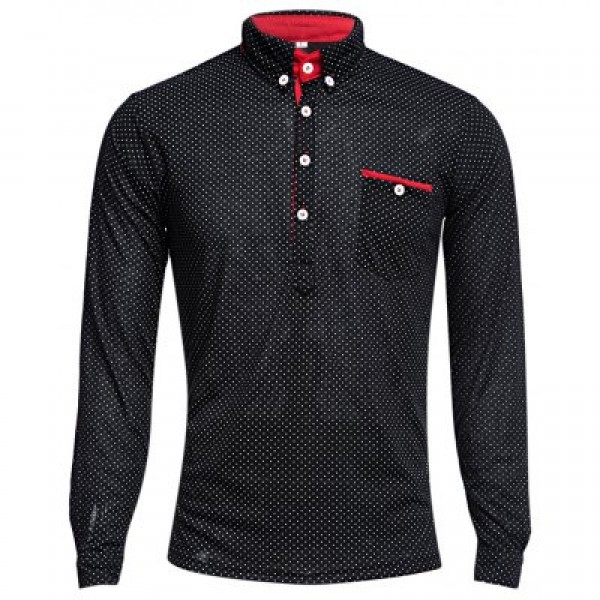 Trendy Stand Collar Long Sleeve Dot Print Men Shirt
