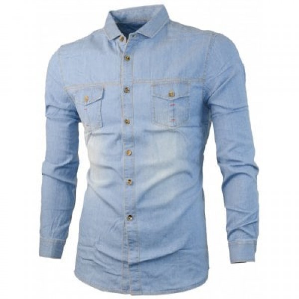Two Chest Pocket Faded Denim Shirt
