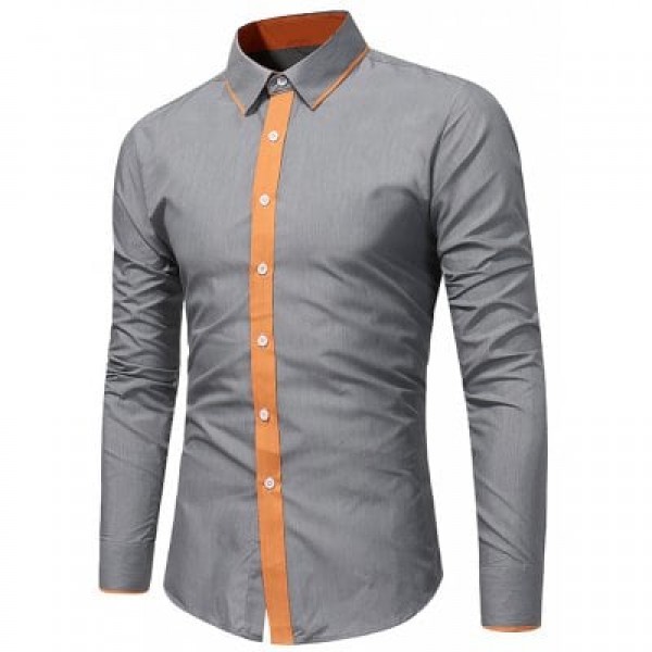 Turndown Collar Color Block Placket Shirt
