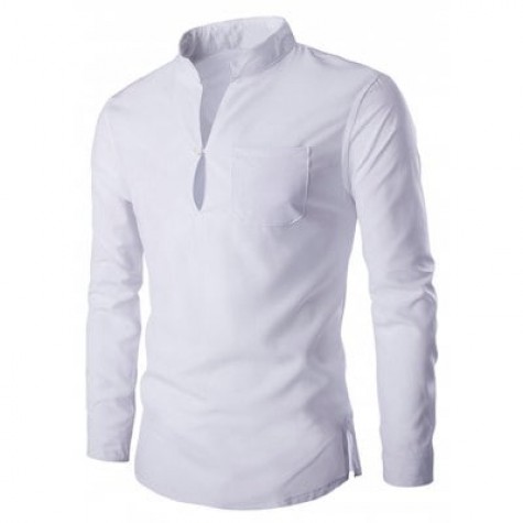 Mandarin Collar Long Sleeve Slim Fit Shirt

