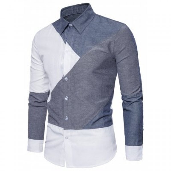 Turndown Collar Color Block Panel Shirt
