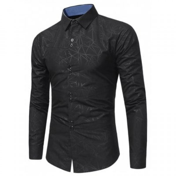 Turndown Collar Geometric Print Shirt
