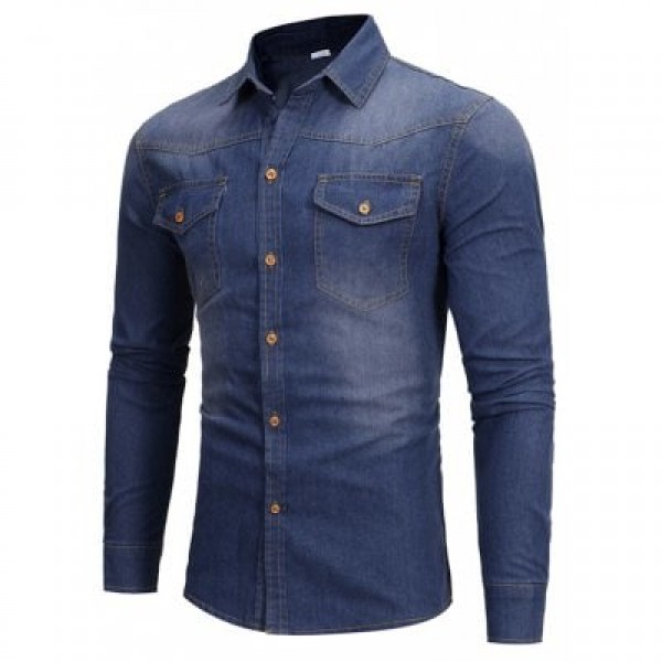 Male Simple Trendy Long Sleeves Denim Shirt
