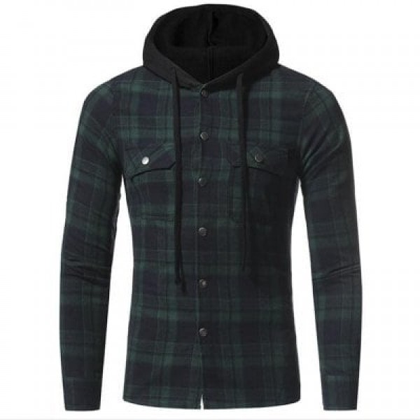 Men's Casual Solid  Patchwork Shirt Collar Long Sleeve Cotton
