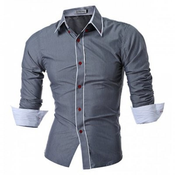 Trendy Men Slim Hit Color Long-sleeved Shirt
