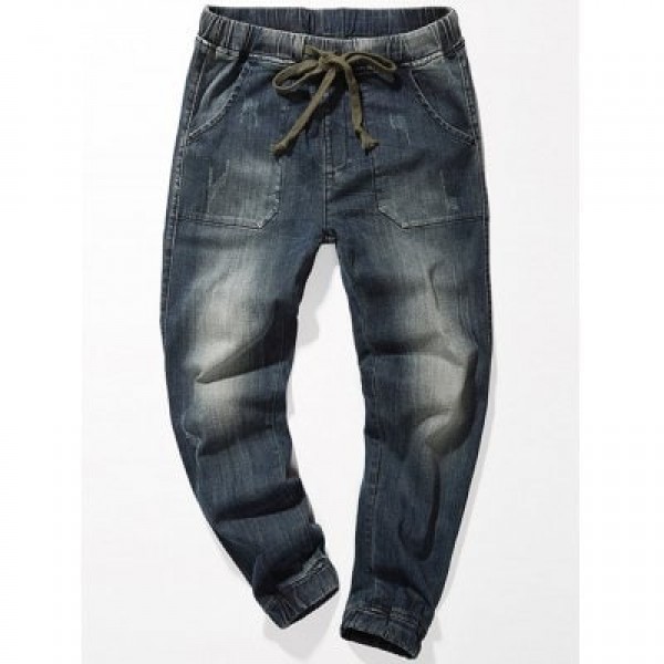 Drawstring Faded Jogger Jeans
