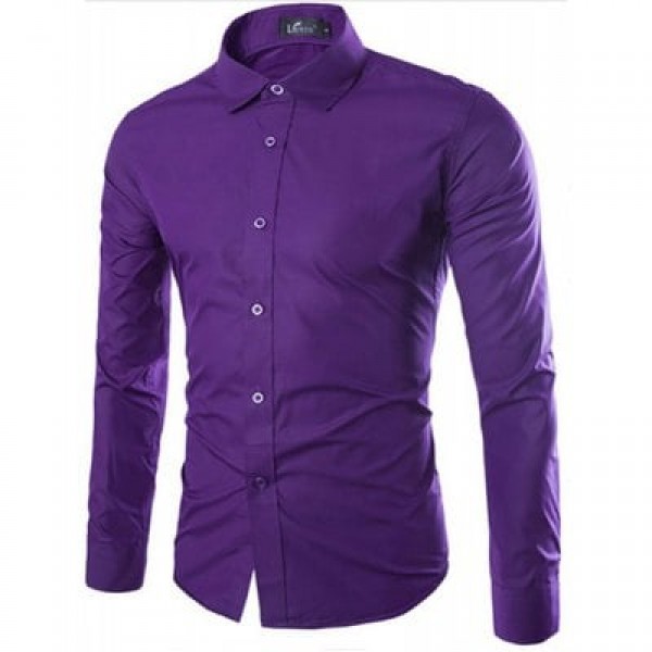 Men's Solid Color Fashion Candy Color Men'S Casual Long-Sleeved Shirt
