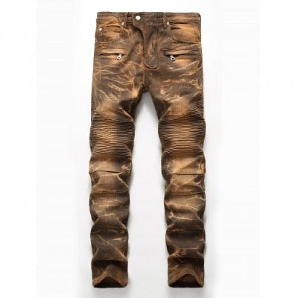 Zip Fly Tie Dye Straight Biker Jeans
