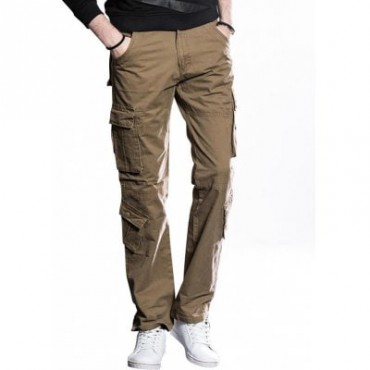 Button Flap Pockets Straight Cut Cargo Pants
