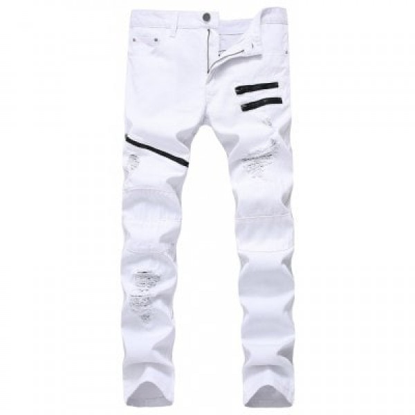 Zip Embellished Destroyed Jeans
