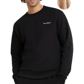 Love And Peace Print Trendy Sweatshirt, Men's Casual Graphic Design Crew Neck Pullover Sweatshirt For Men Fall Winter