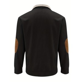 Retro Color Block Trendy Sweatshirt, Men's Casual V Neck Sweatshirt For Men Fall Winter
