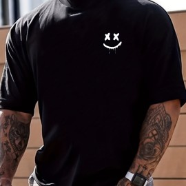 Smile Print, Men's Graphic Design Crew Neck T-shirt, Casual Comfy Tees Tshirts For Summer, Men's Clothing Tops For Daily Vacation Resorts