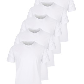 5pcs Multi Color Men's Solid Comfy Cotton Casual T-Shirts Set, Basic Crew Neck Tees For Summer Sports