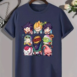 Cartoon Anime Characters Print, Men's Graphic Design Crew Neck T-shirt, Casual Comfy Tees Tshirts For Summer, Men's Clothing Tops For Daily Vacation Resorts