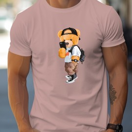 Cool Dressing Down Teddy Bear Print T Shirt, Tees For Men, Casual Short Sleeve Tshirt For Summer Spring Fall, Tops As Gifts