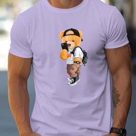 Cool Dressing Down Teddy Bear Print T Shirt, Tees For Men, Casual Short Sleeve Tshirt For Summer Spring Fall, Tops As Gifts
