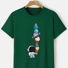 Men's Cartoon Polyester Astronaut And Planet Print Tee Best Sellers