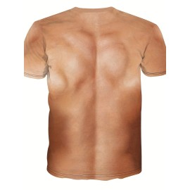 Funny Muscle 3D Pattern Print Men's Graphic T-shirts, Causal Comfy Tees, Short Sleeve Pullover Tops, Men's Summer Outdoor Clothing