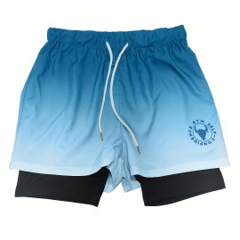2-in-1 Double Layer Shorts With Inner Zipper Pocket, Men's Mid Stretch Sports Shorts For Summer Gym Workout Training
