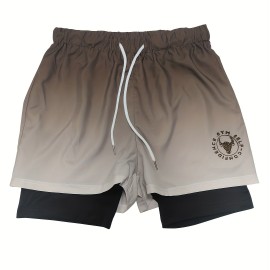 2-in-1 Double Layer Shorts With Inner Zipper Pocket, Men's Mid Stretch Sports Shorts For Summer Gym Workout Training
