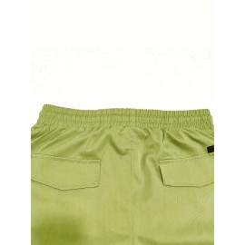 Men's Stylish Loose Solid Cargo Shorts With Pockets, Active Breathable Comfy Drawstring Shorts For Hiking Jogging Cycling Outdoor Fitness Workout