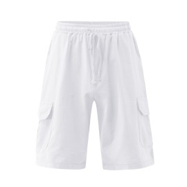 Classic Design Cotton Cargo Shorts, Men's Casual Multi Pocket Waist Drawstring Cargo Shorts For Summer Outdoor