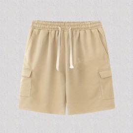 Classic Design Cargo Shorts, Men's Casual Multi Pocket Solid Color Waist Drawstring Cargo Shorts For Summer Outdoor