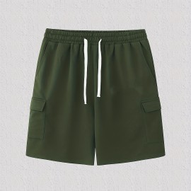 Classic Design Cargo Shorts, Men's Casual Multi Pocket Solid Color Waist Drawstring Cargo Shorts For Summer Outdoor