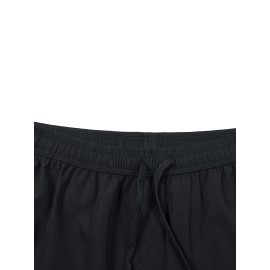 Men's Breathable Solid Quick Dry Shorts With Side Pockets, Summer Drawstring Elastic Waist Loose Fit Shorts For Running, Fitness, Training