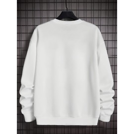 Men's Pullover Round Neck Long Sleeve Sweatshirt Green Badge Pattern Loose Casual Top For Autumn Winter Men's Clothing As Gifts