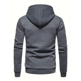 Waffle Pattern Hoodie, Cool Hoodies For Men, Men's Casual Solid Pullover Hooded Sweatshirt With Kangaroo Pocket Streetwear For Winter Fall, As Gifts