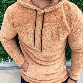 Cool Warm Fluffy Hoodies For Men, Men's Casual Snuddie Pullover Hooded Sweatshirt With Kangaroo Pocket Streetwear For Winter Fall, As Gifts