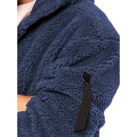 Cool Fluffy Solid For Men, Men's Casual   Polar Fleece Pullover Hooded Sweatshirt With Zipper Streetwear For Winter Fall, As Gifts