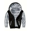 Color Block Sherpa Lined Men's Hooded Jacket Casual Long Sleeve Hoodies With Zipper Gym Sports Hooded Coat For Winter Fall