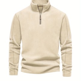 Men's Corduroy Stand Collar Zip Up V Neck Sweatshirt Pullover For Men Solid Sweatshirts For Winter Fall Long Sleeve Tops